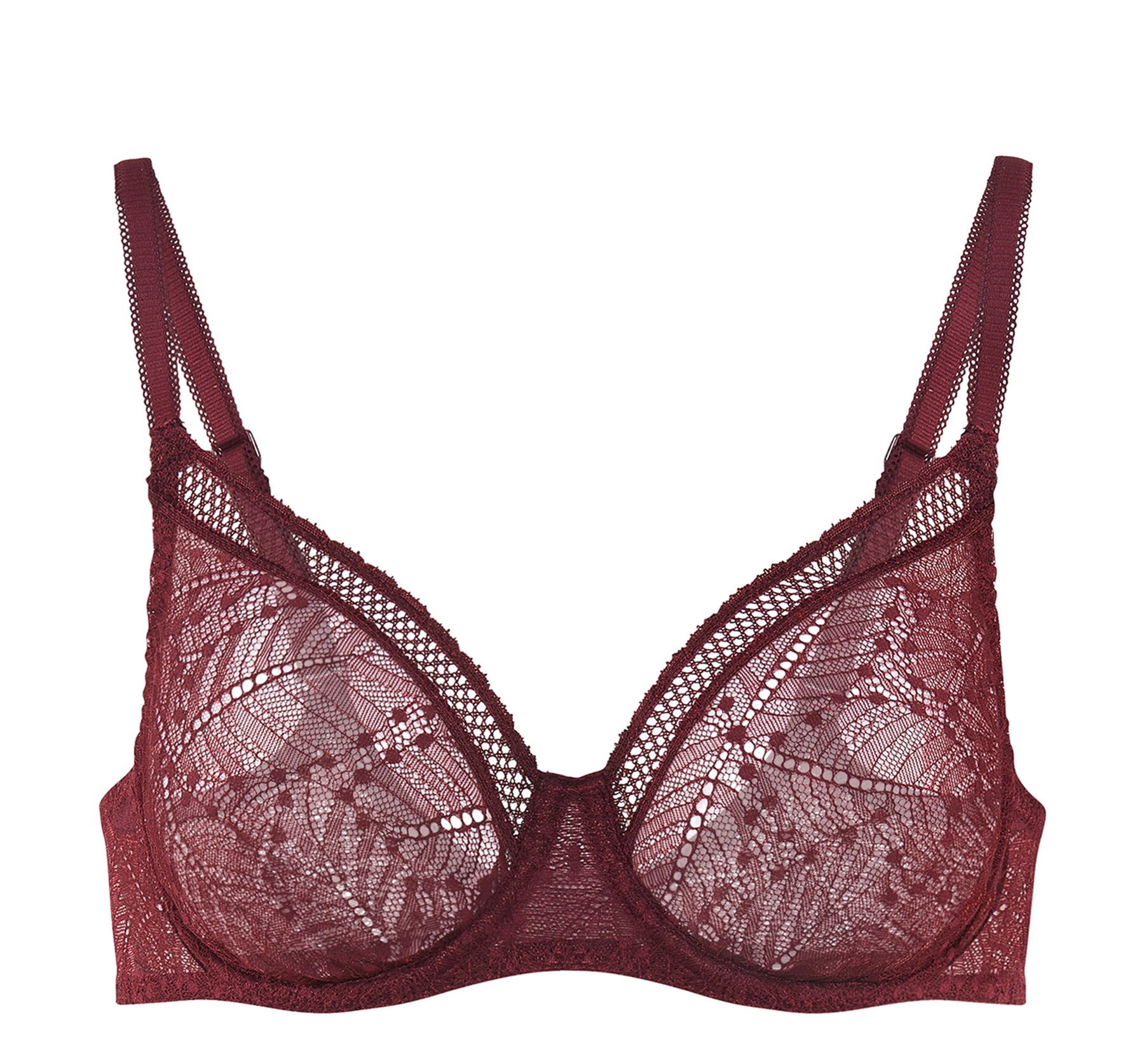 Figleaves Curve Taboo rope embroidered longline bra with zip front detail  in red